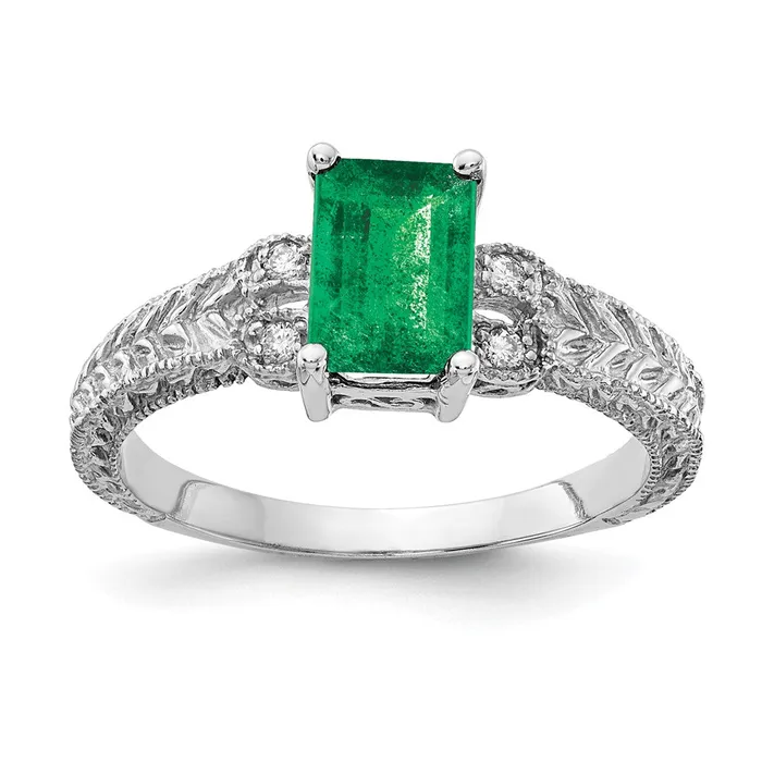 Goldia Rings 14k White Gold 7x5mm Emerald Cut Emerald VS Diamond ring