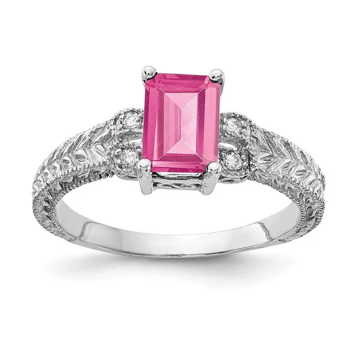 Goldia Rings 14k White Gold 7x5mm Emerald Cut Pink Tourmaline VS Diamond ring Goldia Rings 14k White Gold 7x5mm Emerald Cut Pink Tourmaline VS Diamond ring