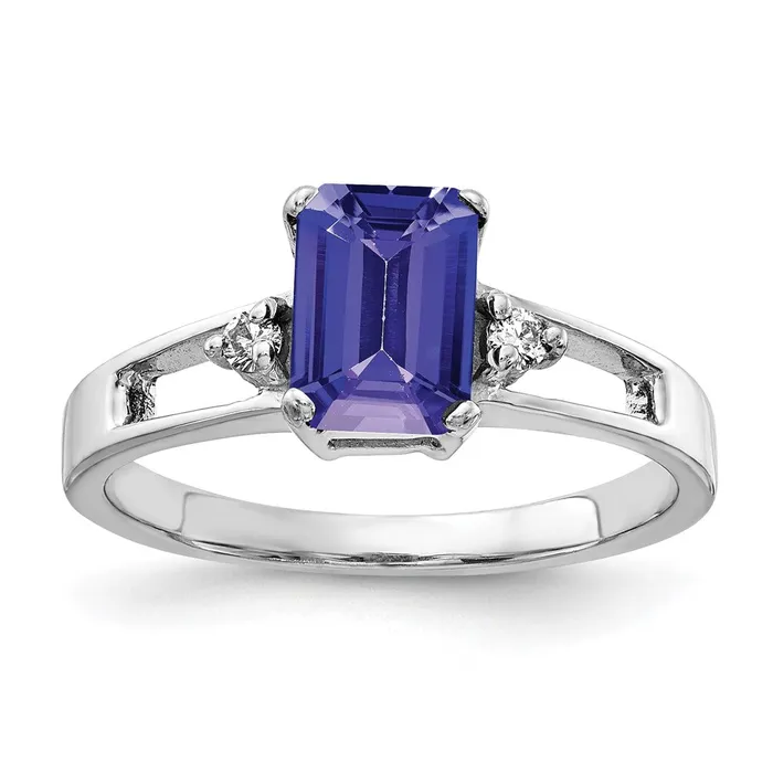 Goldia Rings 14k White Gold 7x5mm Emerald Cut Tanzanite VS Diamond ring