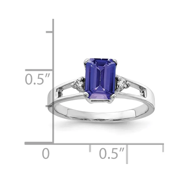 Goldia Rings 14k White Gold 7x5mm Emerald Cut Tanzanite VS Diamond ring