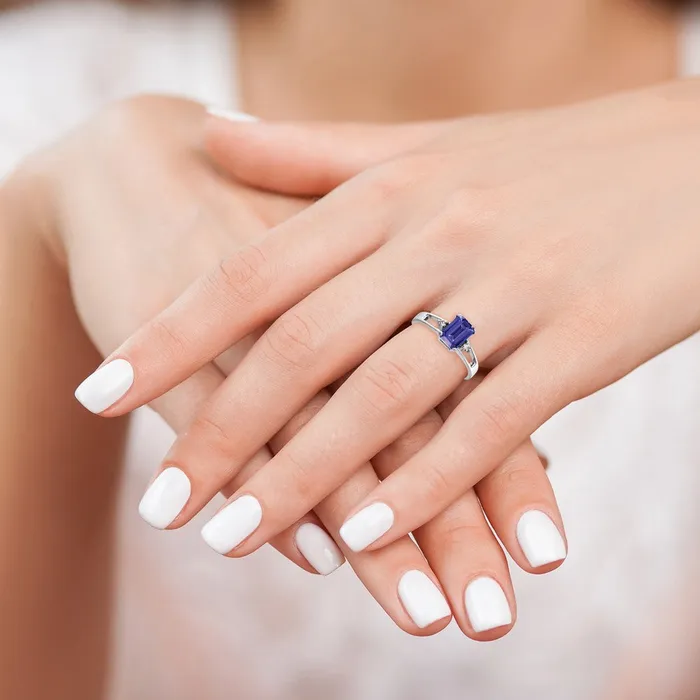 Goldia Rings 14k White Gold 7x5mm Emerald Cut Tanzanite VS Diamond ring