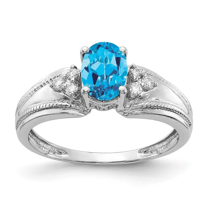 Goldia Rings 14k White Gold 7x5mm Oval Blue Topaz AAA Diamond ring