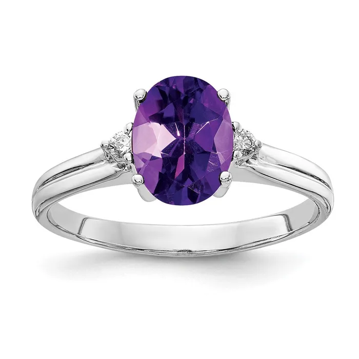 Goldia Rings 14k White Gold 8x6mm Oval Amethyst AAA Diamond ring