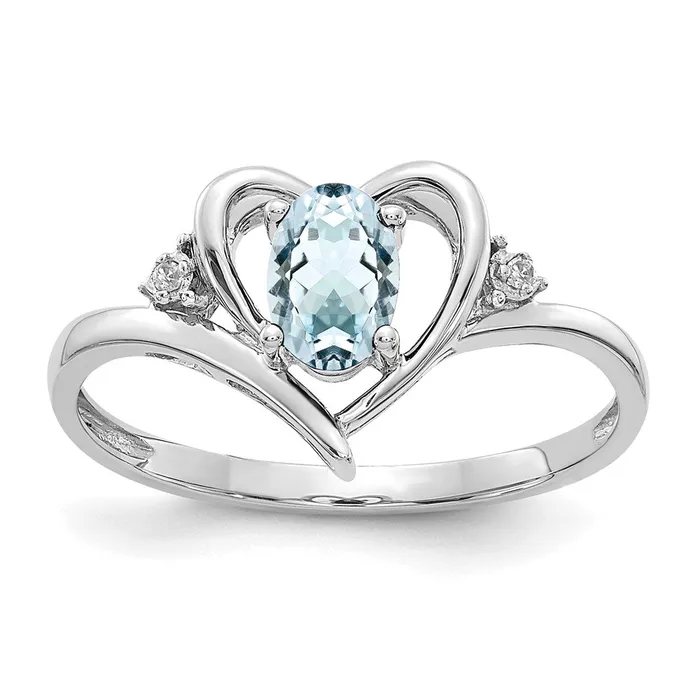Goldia Rings 14k White Gold Aquamarine and Real Diamond Heart Ring