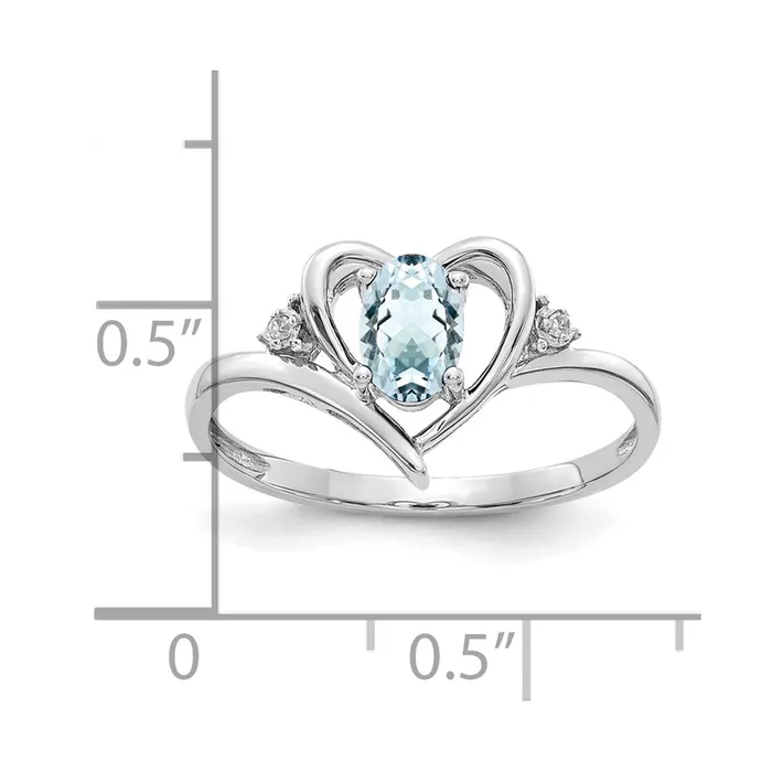 Goldia Rings 14k White Gold Aquamarine and Real Diamond Heart Ring
