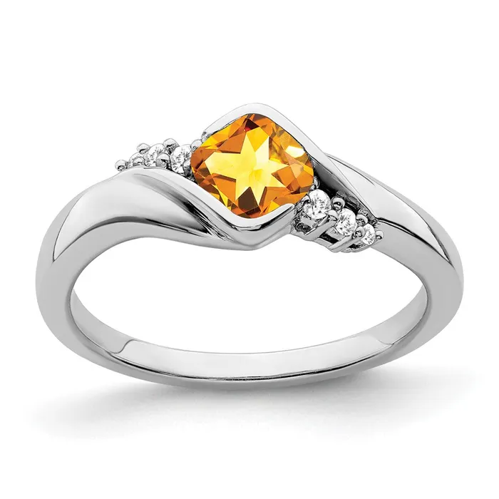 Goldia Rings 14k White Gold Citrine and Real Diamond Ring