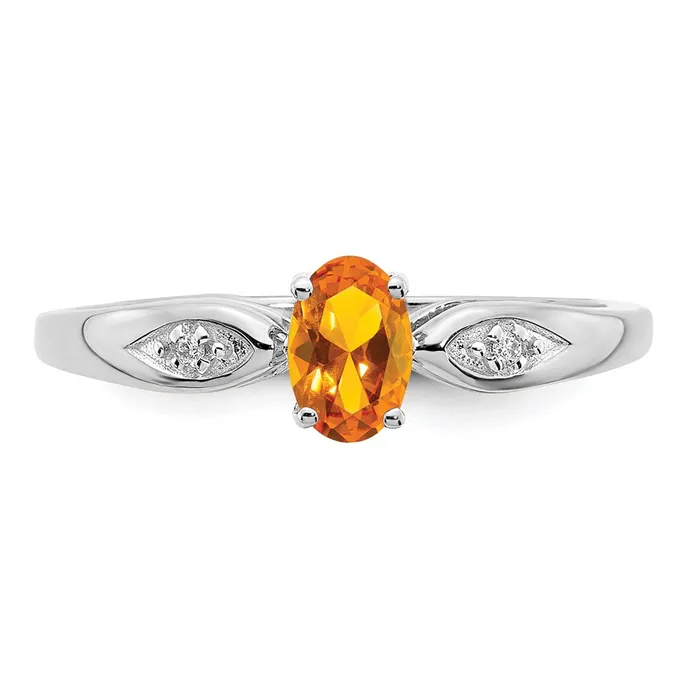 Goldia Rings 14k White Gold Citrine and Real Diamond Ring