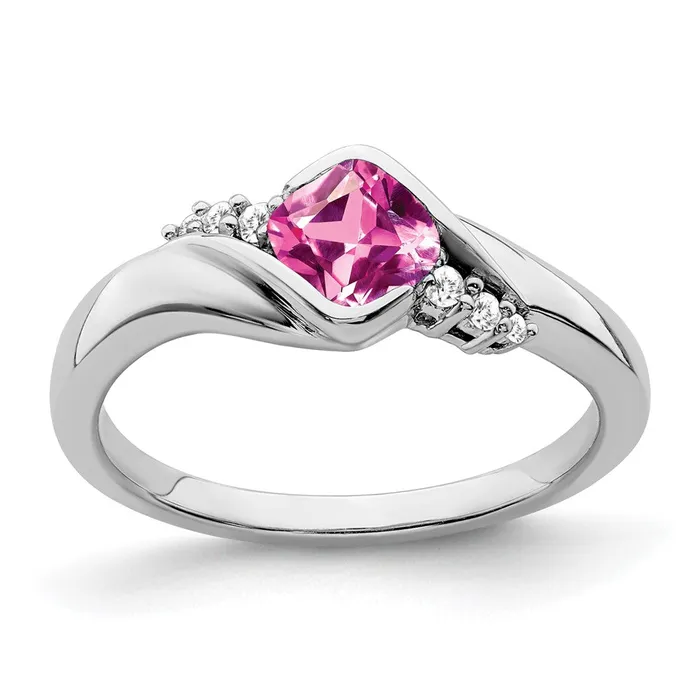 Goldia Rings 14k White Gold Created Pink Sapphire and Real Diamond Ring
