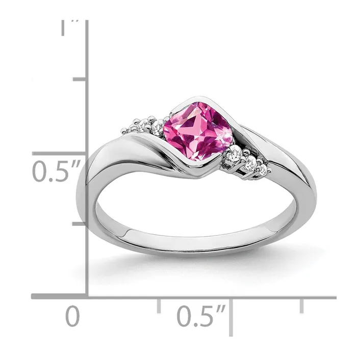 Goldia Rings 14k White Gold Created Pink Sapphire and Real Diamond Ring