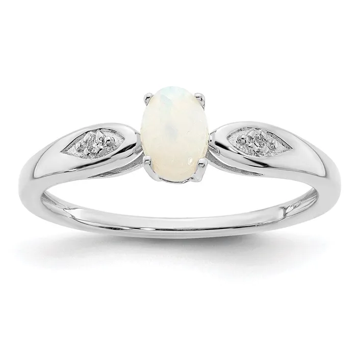 Goldia Rings 14k White Gold Opal and Real Diamond Ring
