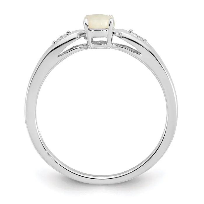 Goldia Rings 14k White Gold Opal and Real Diamond Ring