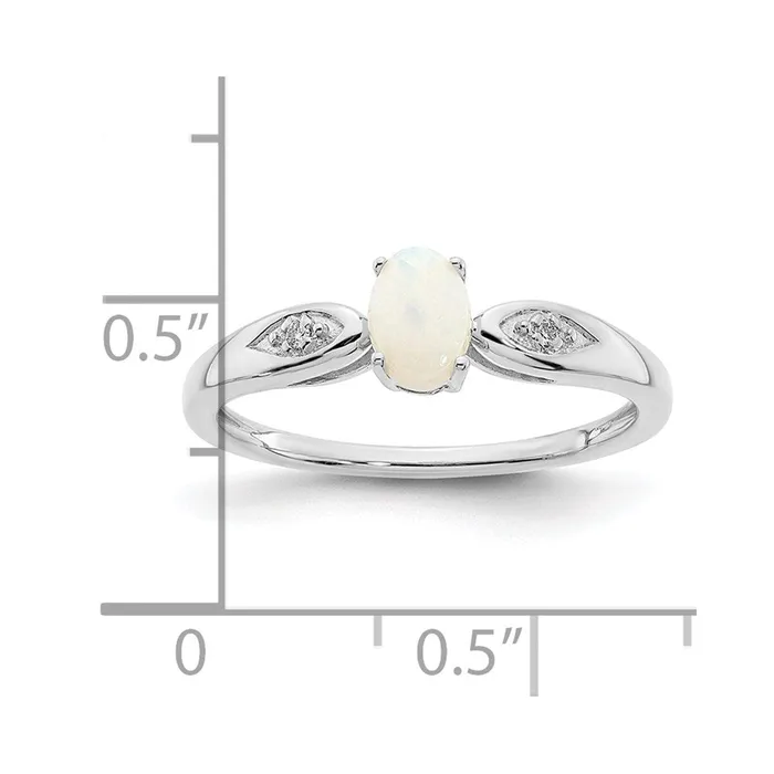 Goldia Rings 14k White Gold Opal and Real Diamond Ring