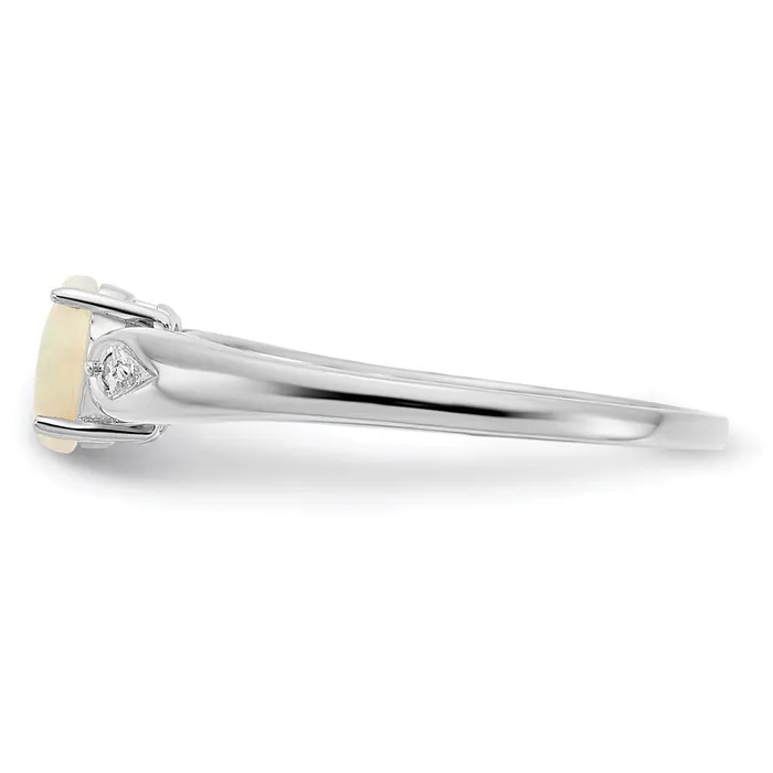 Goldia Rings 14k White Gold Opal and Real Diamond Ring