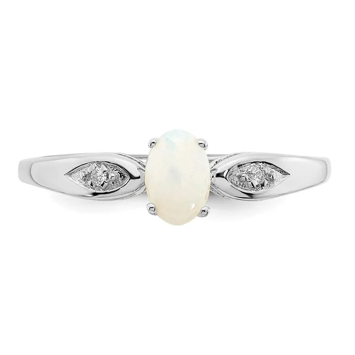 Goldia Rings 14k White Gold Opal and Real Diamond Ring