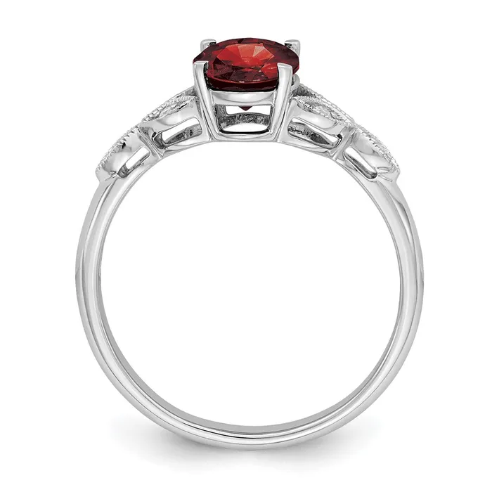 Goldia Rings 14k White Gold Oval Garnet and Real Diamond Ring