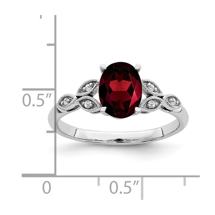 Goldia Rings 14k White Gold Oval Garnet and Real Diamond Ring