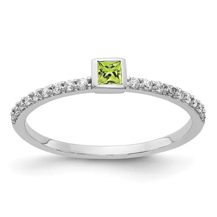 Goldia Rings 14k White Gold Real Diamond and Princess Peridot Ring