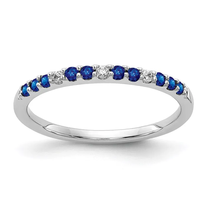 Goldia Rings 14k White Gold Real Diamond and Sapphire Band
