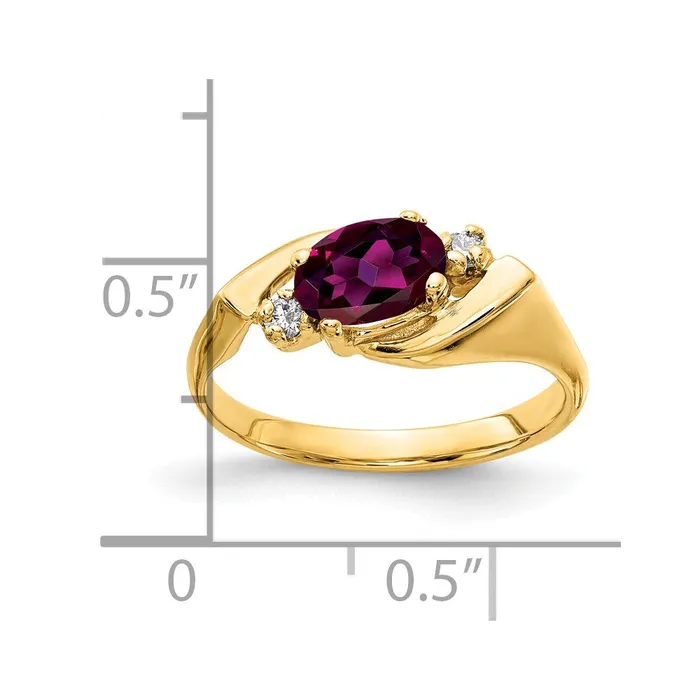 Goldia Rings 14k Yellow Gold 7x5mm Oval Rhodolite Garnet AA Diamond ring
