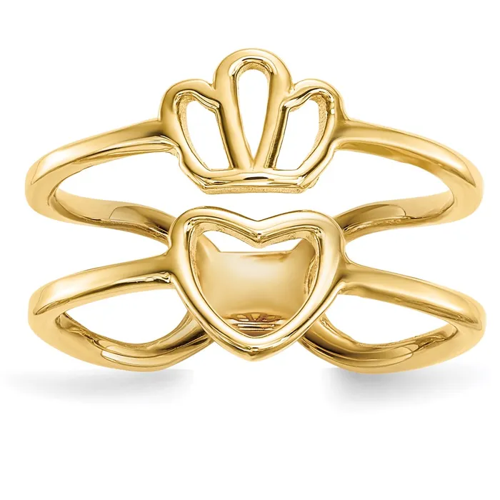Goldia Rings 14K Yellow Gold Crown and Heart Double Shank Ring