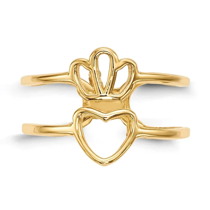 Goldia Rings 14K Yellow Gold Crown and Heart Double Shank Ring