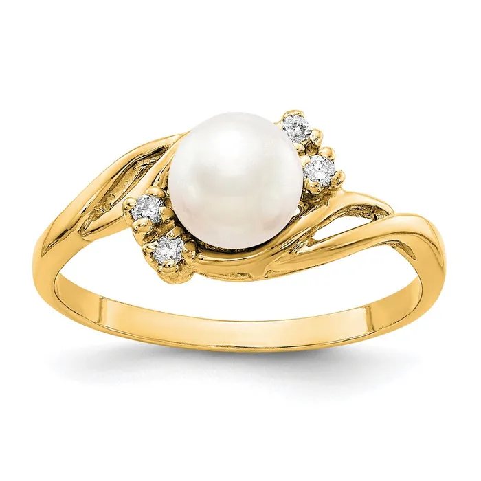 Goldia Rings 14k Yellow Gold Gold 6mm FW Cultured Pearl VS Diamond ring