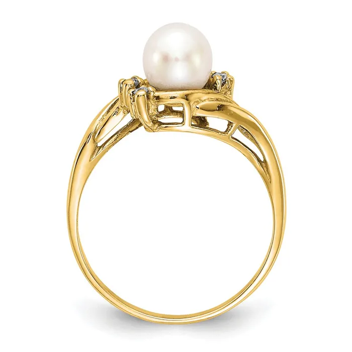 Goldia Rings 14k Yellow Gold Gold 6mm FW Cultured Pearl VS Diamond ring