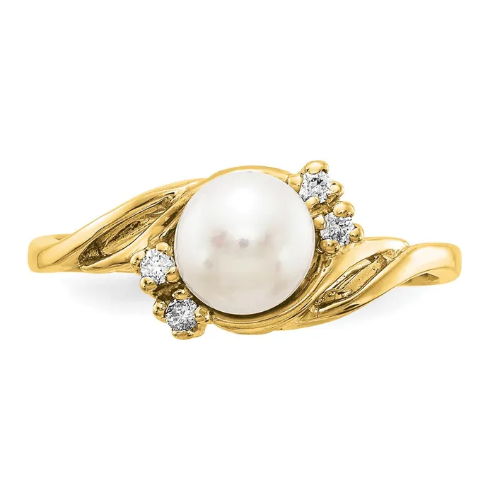 Goldia Rings 14k Yellow Gold Gold 6mm FW Cultured Pearl VS Diamond ring