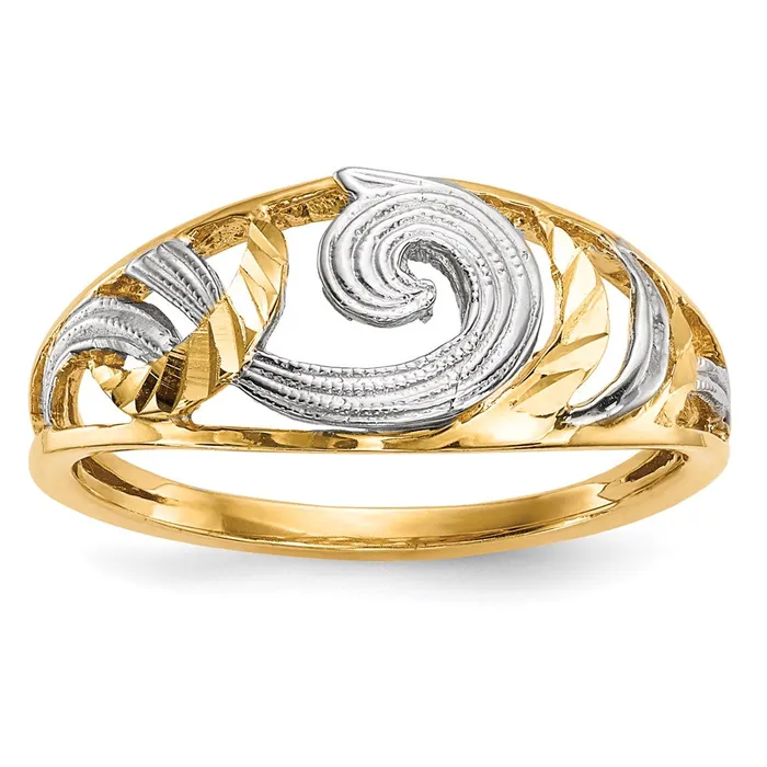 Goldia Rings 14k Yellow Gold wWhite Rhodium Polished u0026 DC Swirls Ring
