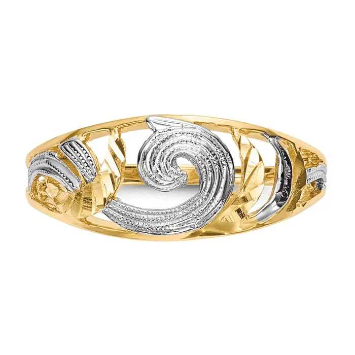 Goldia Rings 14k Yellow Gold wWhite Rhodium Polished u0026 DC Swirls Ring