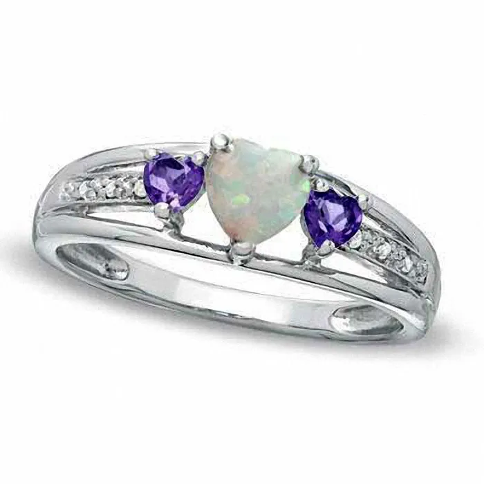 Goldia Rings 50mm HeartShaped LabCreated Opal Amethyst and Diamond Accent Ring in Sterling Silver Goldia Rings 50mm HeartShaped LabCreated Opal Amethyst and Diamond Accent Ring in Sterling Silver