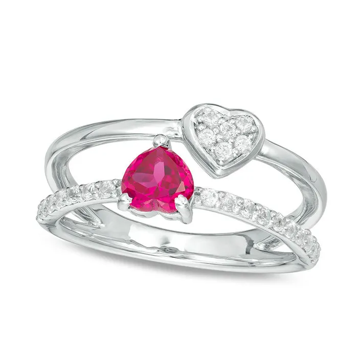 Goldia Rings 50mm HeartShaped LabCreated Ruby and White Sapphire Split Shank Orbit Ring in Sterling Silver Goldia Rings 50mm HeartShaped LabCreated Ruby and White Sapphire Split Shank Orbit Ring in Sterling Silver