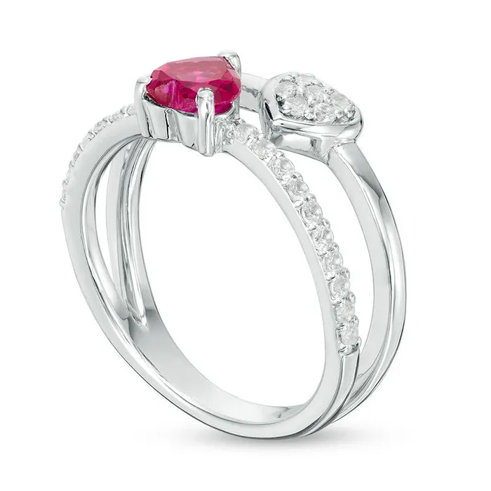Goldia Rings 50mm HeartShaped LabCreated Ruby and White Sapphire Split Shank Orbit Ring in Sterling Silver Goldia Rings 50mm HeartShaped LabCreated Ruby and White Sapphire Split Shank Orbit Ring in Sterling Silver