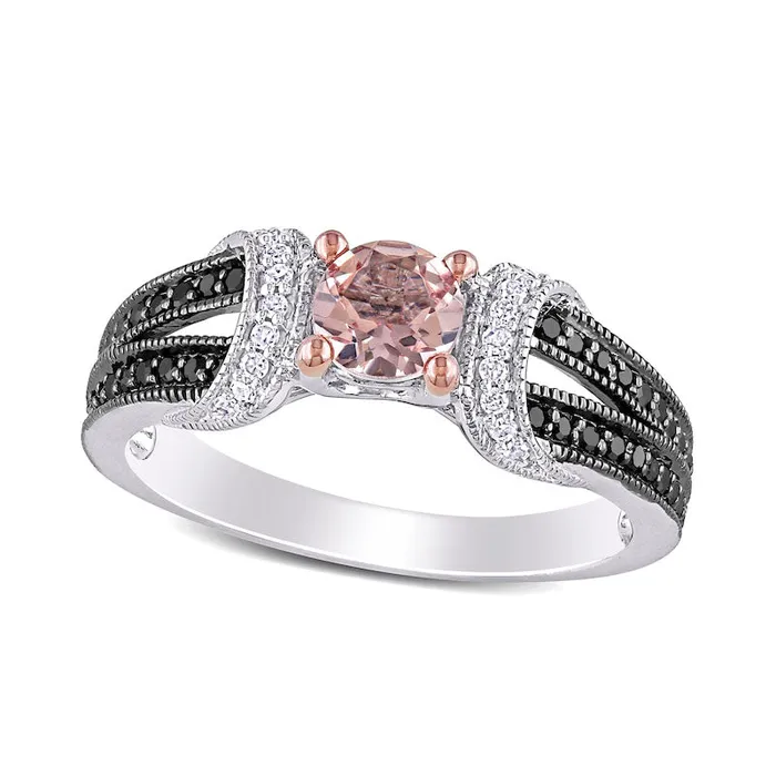 Goldia Rings 50mm Morganite and 025 CT TW Enhanced Black and White Natural Diamond Loop Collar Antique VintageStyle Ring in Sterling Silver Goldia Rings 50mm Morganite and 025 CT TW Enhanced Black and White Natural Diamond Loop Collar Antique VintageStyle Ring in Sterling Silver