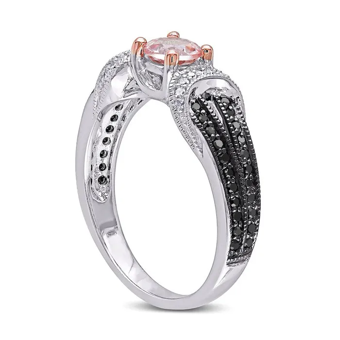 Goldia Rings 50mm Morganite and 025 CT TW Enhanced Black and White Natural Diamond Loop Collar Antique VintageStyle Ring in Sterling Silver Goldia Rings 50mm Morganite and 025 CT TW Enhanced Black and White Natural Diamond Loop Collar Antique VintageStyle Ring in Sterling Silver