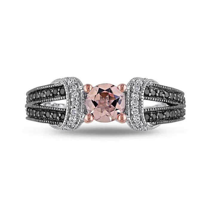 Goldia Rings 50mm Morganite and 025 CT TW Enhanced Black and White Natural Diamond Loop Collar Antique VintageStyle Ring in Sterling Silver Goldia Rings 50mm Morganite and 025 CT TW Enhanced Black and White Natural Diamond Loop Collar Antique VintageStyle Ring in Sterling Silver