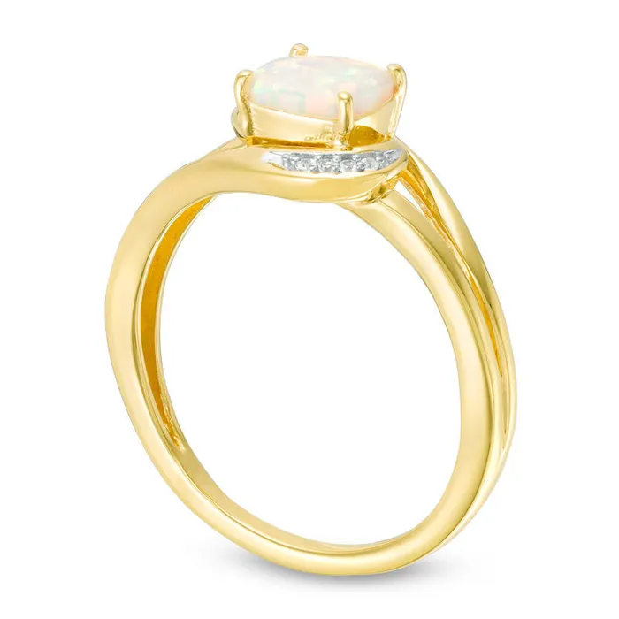 Goldia Rings 60mm CushionCut LabCreated Opal and White Sapphire Bypass Ring in Sterling Silver with Solid 14K Gold Plate Goldia Rings 60mm CushionCut LabCreated Opal and White Sapphire Bypass Ring in Sterling Silver with Solid 14K Gold Plate