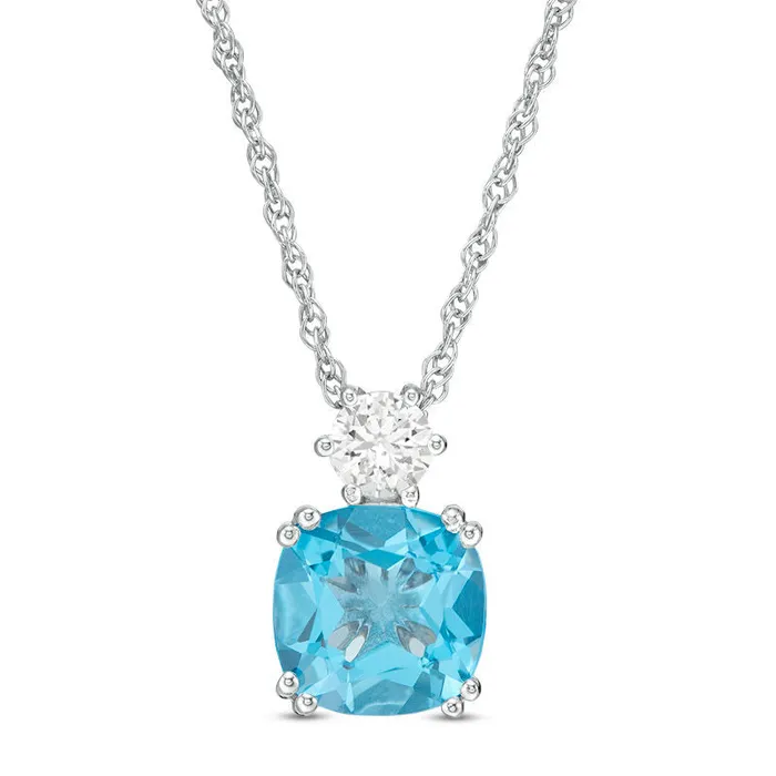 Goldia Rings 80mm CushionCut Swiss Blue Topaz and LabCreated White Sapphire Pendant in Sterling Silver Goldia Rings 80mm CushionCut Swiss Blue Topaz and LabCreated White Sapphire Pendant in Sterling Silver