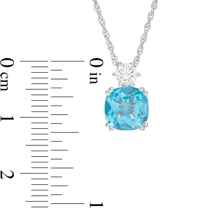 Goldia Rings 80mm CushionCut Swiss Blue Topaz and LabCreated White Sapphire Pendant in Sterling Silver Goldia Rings 80mm CushionCut Swiss Blue Topaz and LabCreated White Sapphire Pendant in Sterling Silver