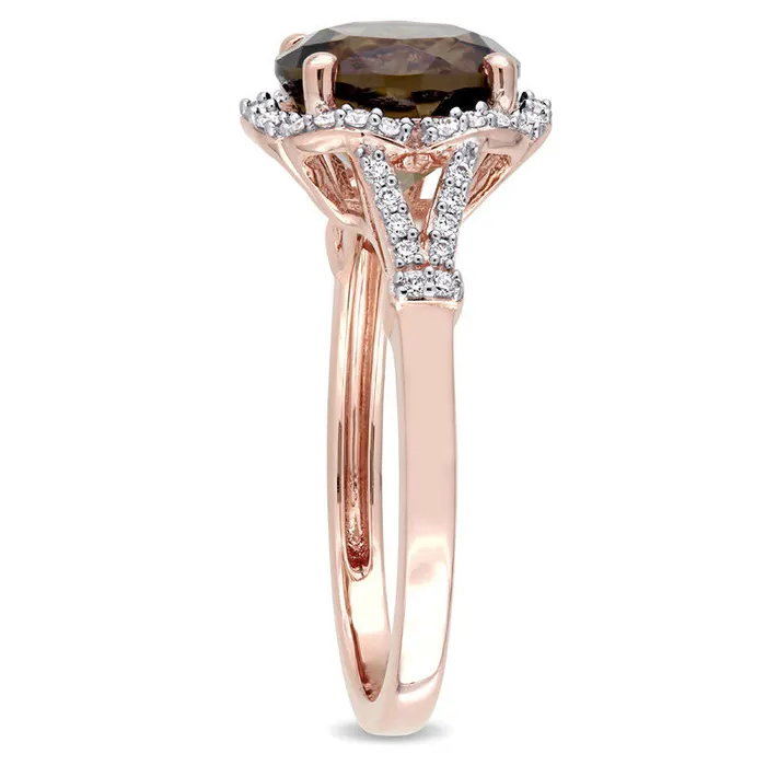 Goldia Rings 90mm Smoky Quartz and 020 CT TW Natural Diamond Frame Split Shank Ring in Solid 14K Rose Gold Goldia Rings 90mm Smoky Quartz and 020 CT TW Natural Diamond Frame Split Shank Ring in Solid 14K Rose Gold
