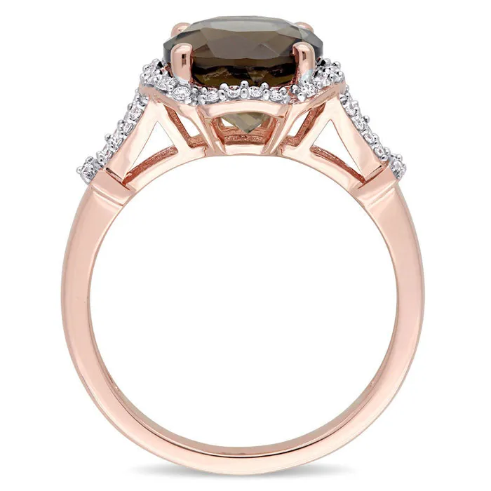 Goldia Rings 90mm Smoky Quartz and 020 CT TW Natural Diamond Frame Split Shank Ring in Solid 14K Rose Gold Goldia Rings 90mm Smoky Quartz and 020 CT TW Natural Diamond Frame Split Shank Ring in Solid 14K Rose Gold