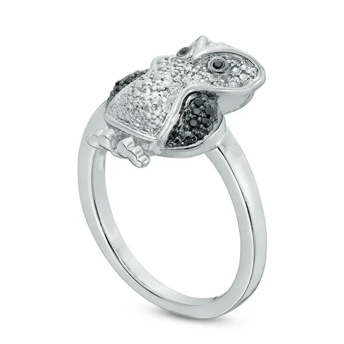 Goldia Rings Enhanced Black and White Natural Diamond Accent Owl Ring in Sterling Silver Goldia Rings Enhanced Black and White Natural Diamond Accent Owl Ring in Sterling Silver