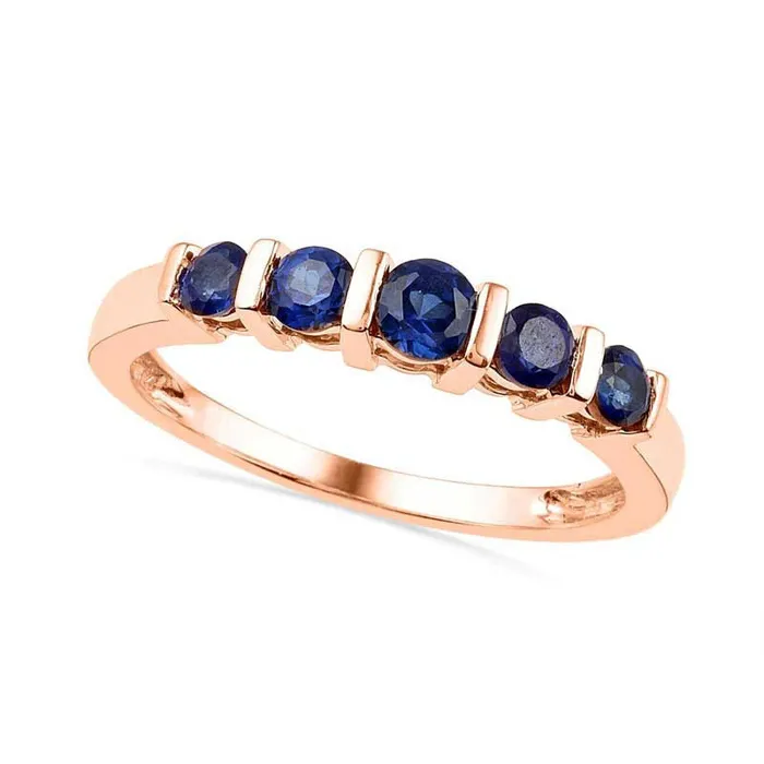Goldia Rings LabCreated Blue Sapphire Five Stone Anniversary Band in Solid 10K Rose Gold Goldia Rings LabCreated Blue Sapphire Five Stone Anniversary Band in Solid 10K Rose Gold