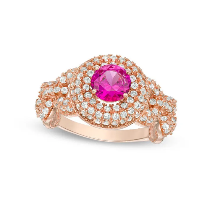Goldia Rings LabCreated Pink and White Sapphire Double Frame Ring in Sterling Silver with Solid 14K Rose Gold Plate Goldia Rings LabCreated Pink and White Sapphire Double Frame Ring in Sterling Silver with Solid 14K Rose Gold Plate