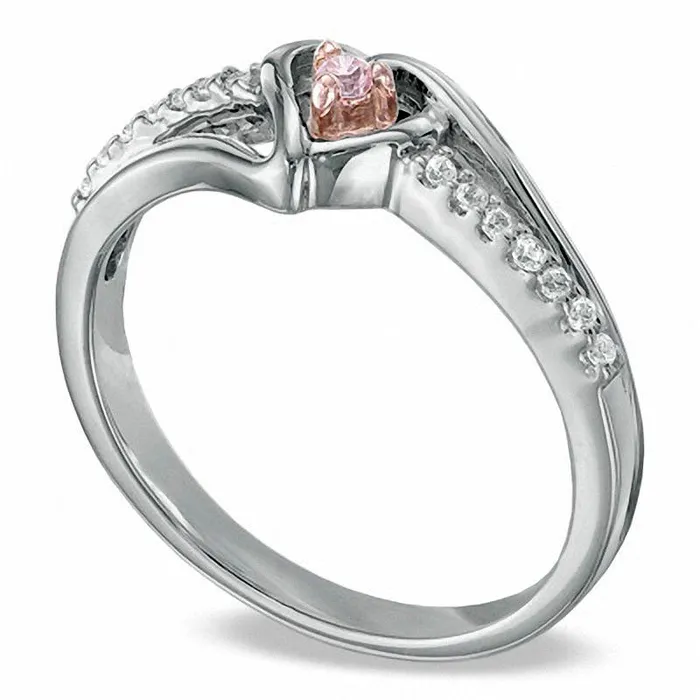 Goldia Rings LabCreated Pink Sapphire and Diamond Accent Heart Promise Ring in Sterling Silver Goldia Rings LabCreated Pink Sapphire and Diamond Accent Heart Promise Ring in Sterling Silver