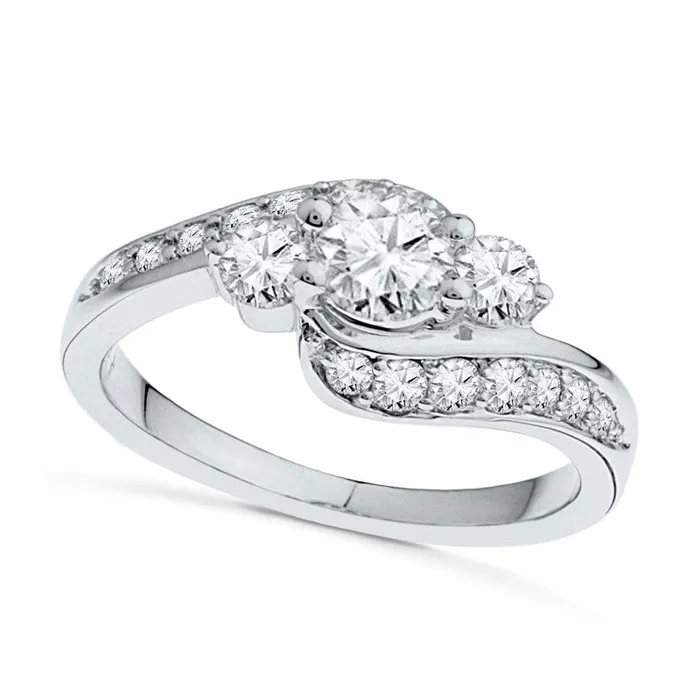 Goldia Rings LabCreated White Sapphire Three Stone Bypass Engagement Ring in Solid 10K White Gold Goldia Rings LabCreated White Sapphire Three Stone Bypass Engagement Ring in Solid 10K White Gold