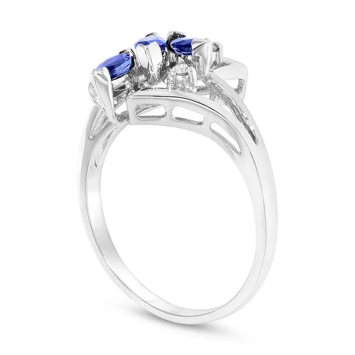 Goldia Rings Marquise Blue Sapphire and Natural Diamond Accent Three Stone Bypass Ring in Solid 14K White Gold Goldia Rings Marquise Blue Sapphire and Natural Diamond Accent Three Stone Bypass Ring in Solid 14K White Gold
