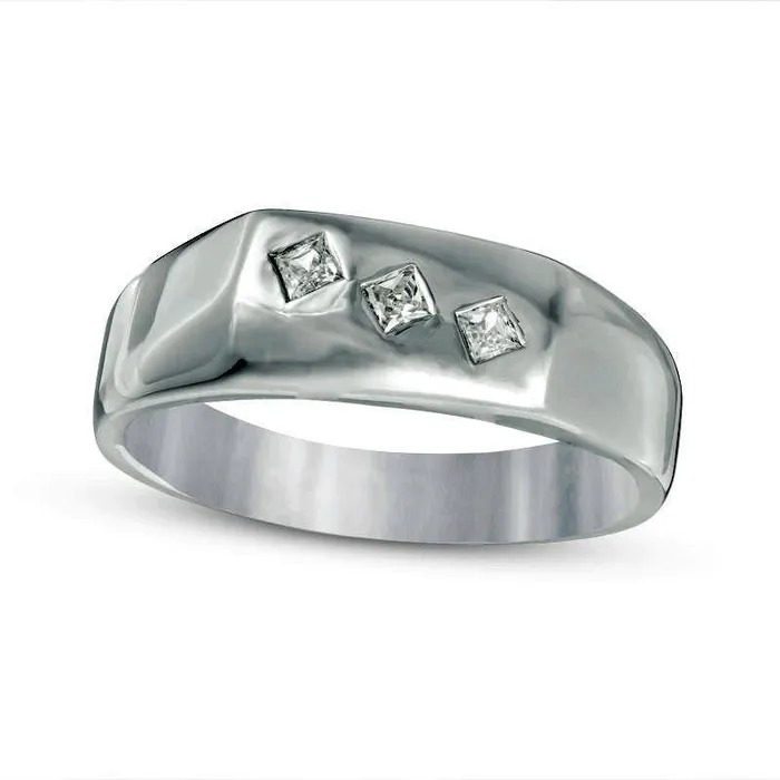 Goldia Rings Mens 020 CT TW Square Natural Diamond Three Stone Slant Band in Sterling Silver Goldia Rings Mens 020 CT TW Square Natural Diamond Three Stone Slant Band in Sterling Silver