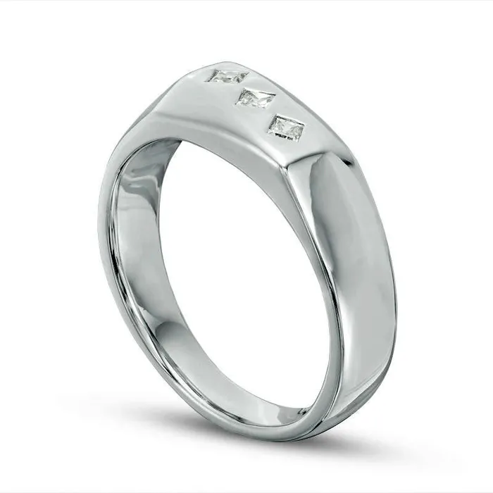 Goldia Rings Mens 020 CT TW Square Natural Diamond Three Stone Slant Band in Sterling Silver Goldia Rings Mens 020 CT TW Square Natural Diamond Three Stone Slant Band in Sterling Silver