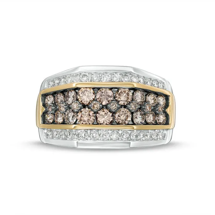 Goldia Rings Mens 20 CT TW Champagne and White Natural Diamond MultiRow Ring in Solid 10K TwoTone Gold Goldia Rings Mens 20 CT TW Champagne and White Natural Diamond MultiRow Ring in Solid 10K TwoTone Gold